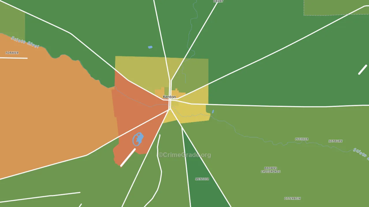 Kenton, OH Map of Burglary Rates