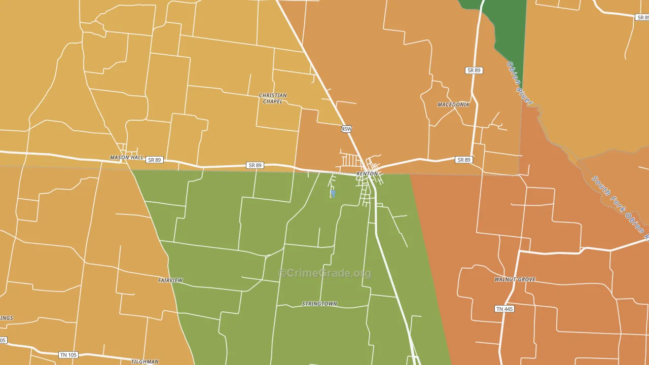 Kenton, TN Map of Burglary Rates