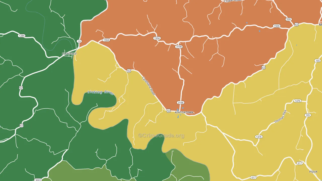Kentontown, KY Map of Burglary Rates