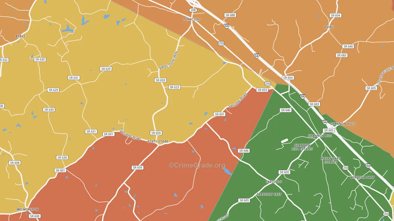 Kents Store, VA Map of Burglary Rates