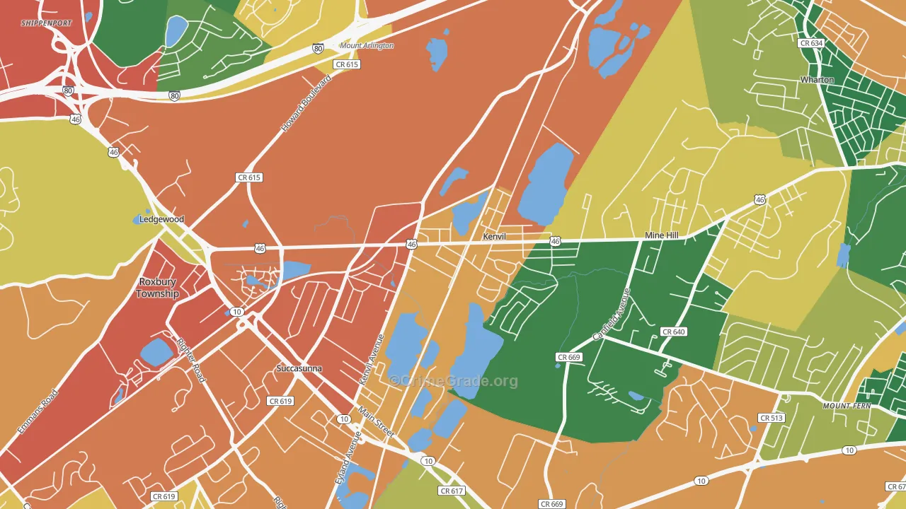 Kenvil, NJ Map of Burglary Rates