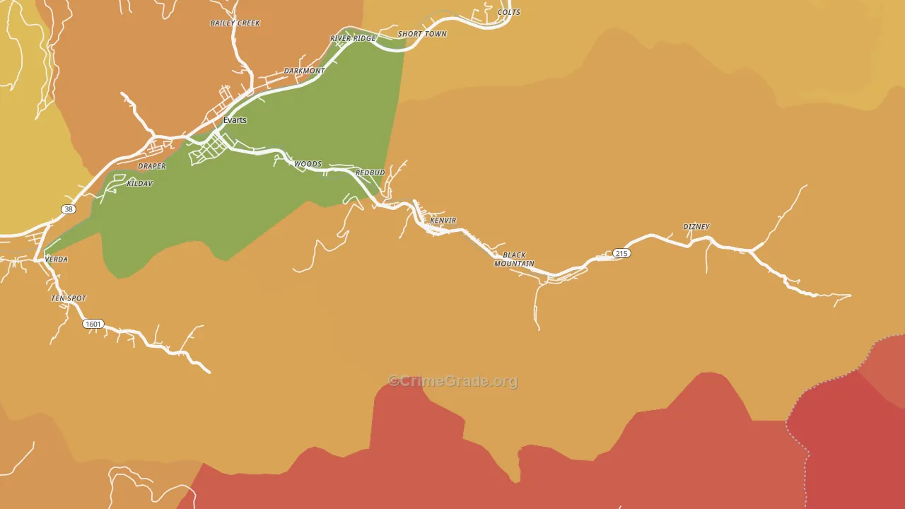 Kenvir, KY Map of Burglary Rates