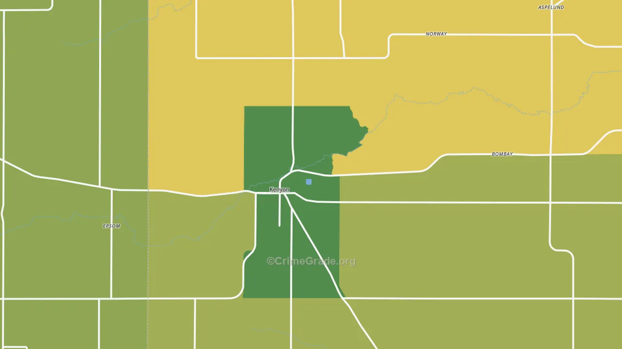 Kenyon, MN Map of Burglary Rates