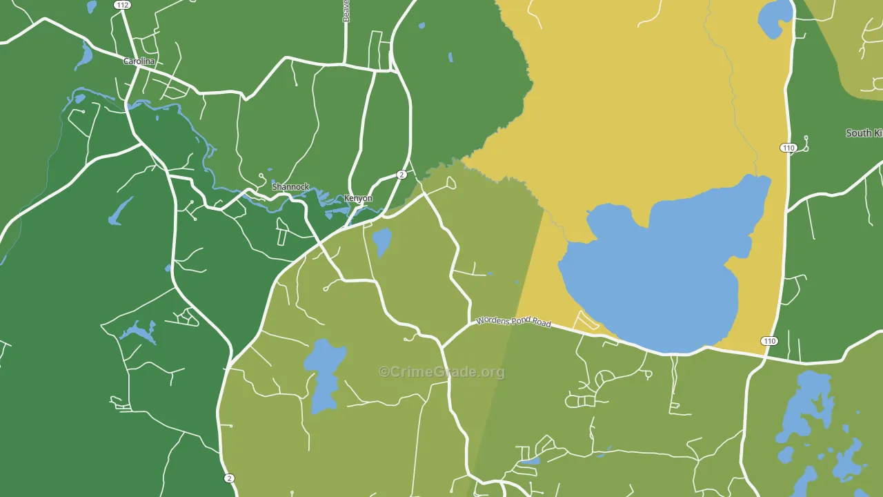 Kenyon, RI Map of Burglary Rates