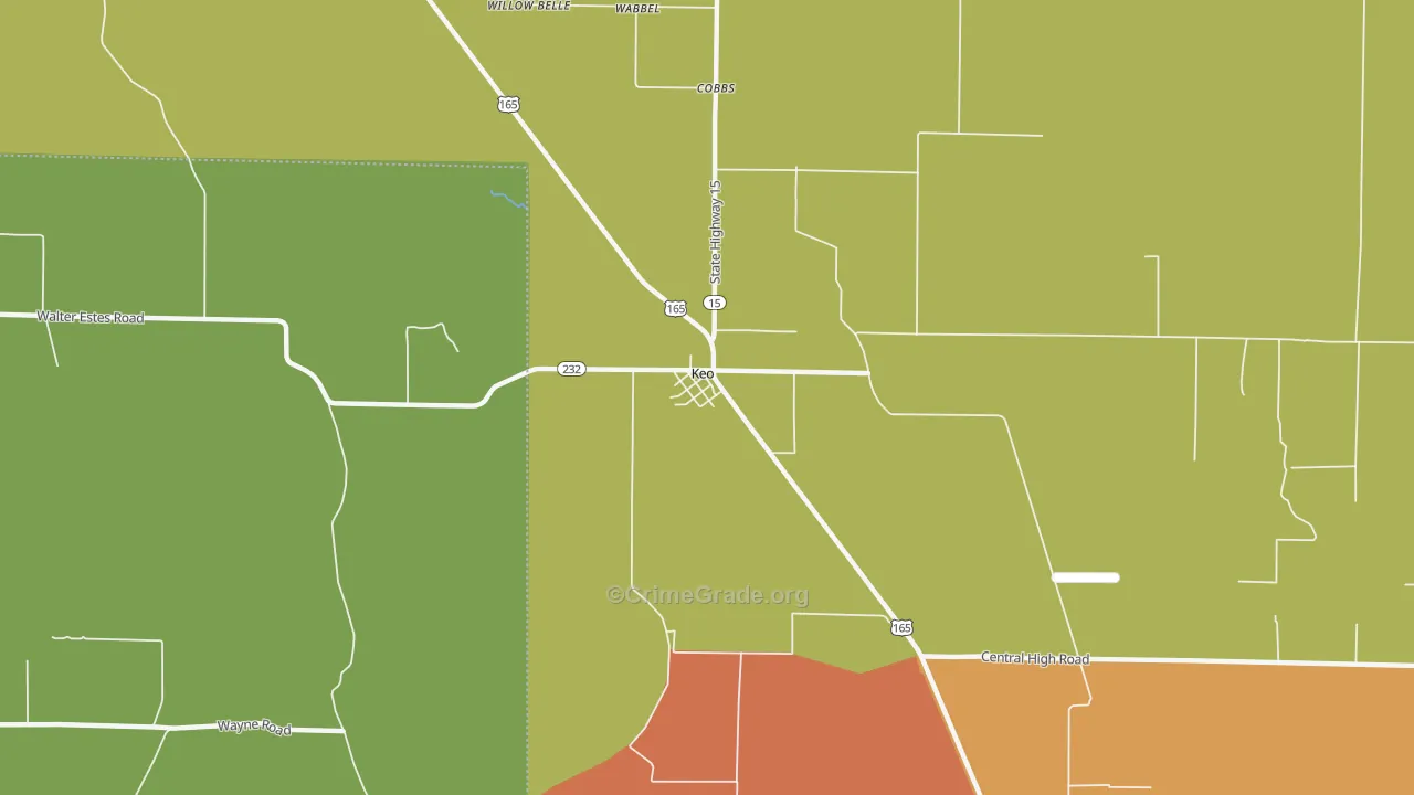 Keo, AR Map of Burglary Rates