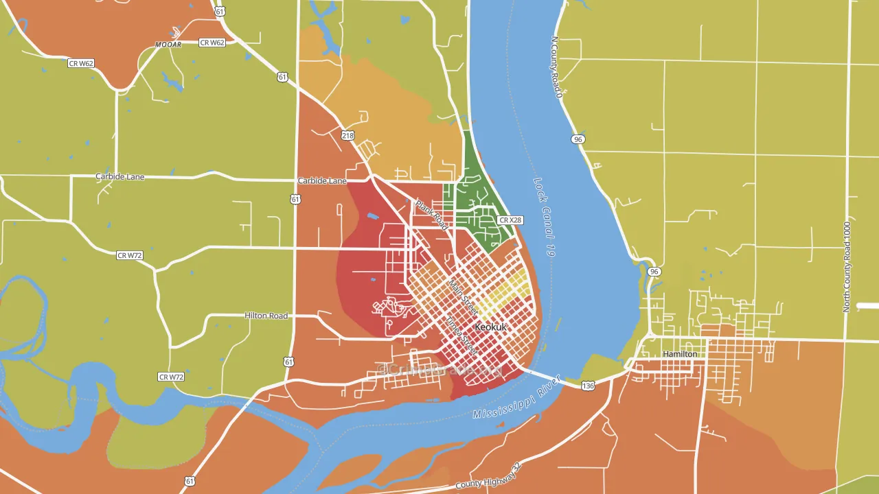 Keokuk, IA Map of Burglary Rates
