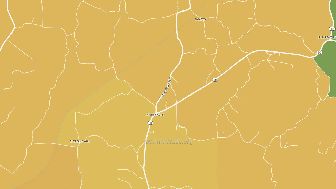 Keownville, MS Map of Burglary Rates