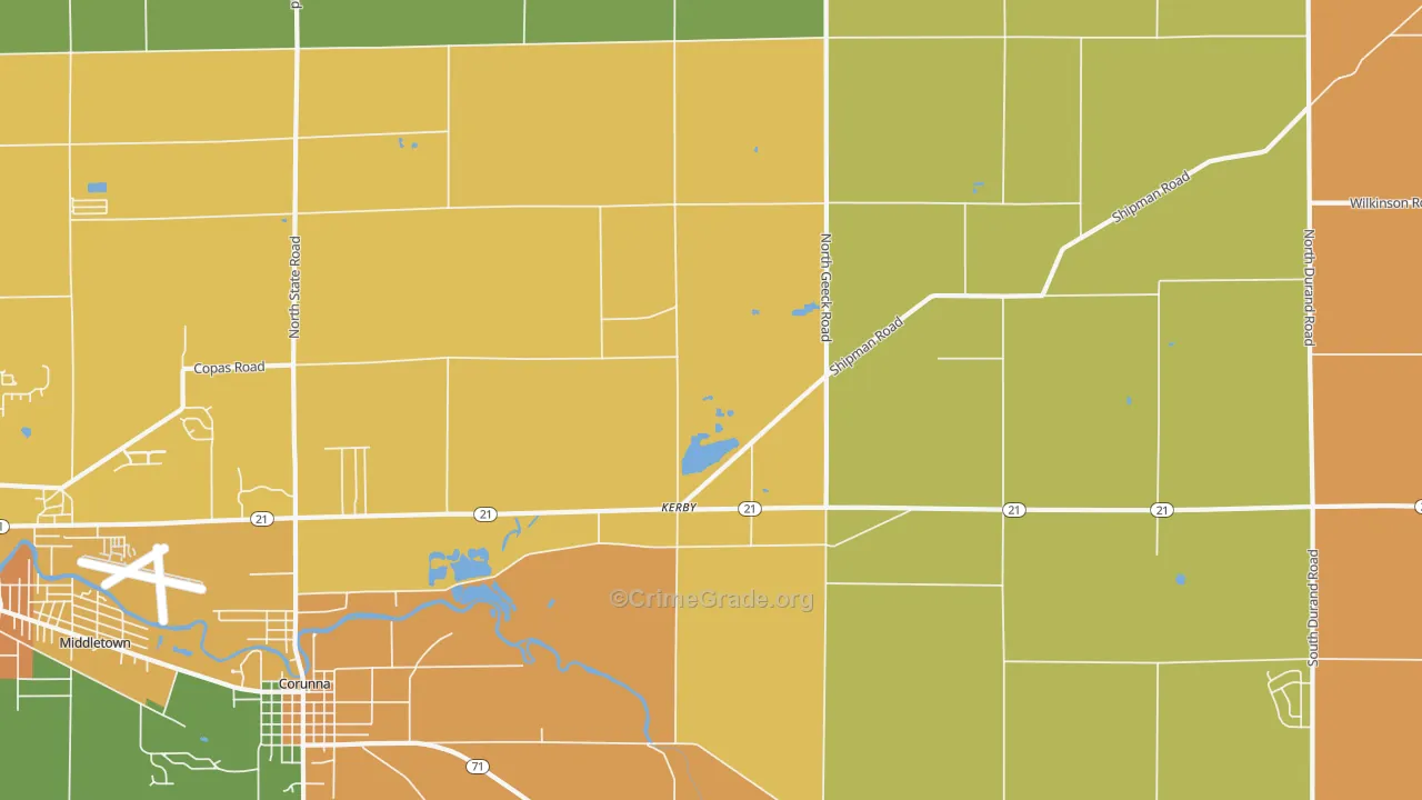 Kerby, MI Map of Burglary Rates