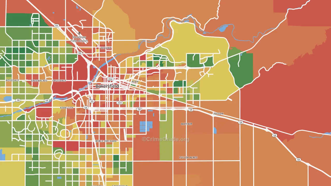 Kern County, CA Map of Burglary Rates