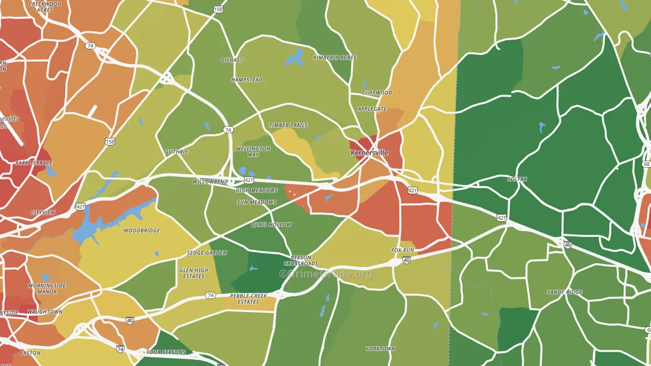 Kernersville, NC Map of Burglary Rates