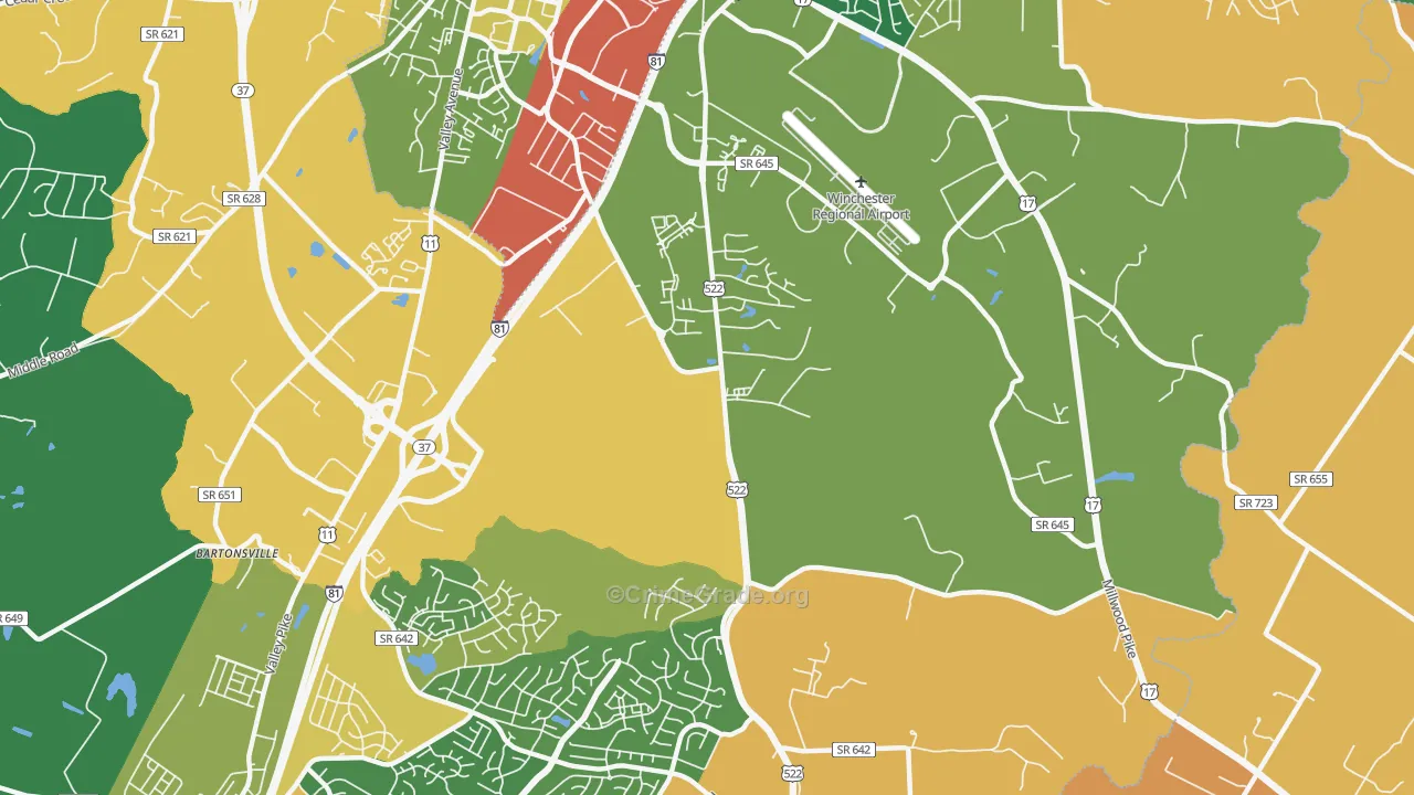 Kernstown, VA Map of Burglary Rates