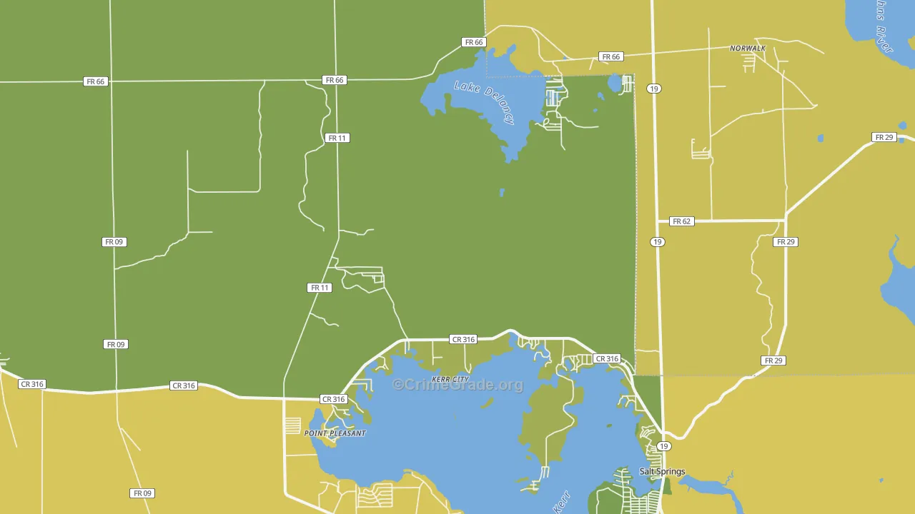 Kerr City, FL Map of Burglary Rates