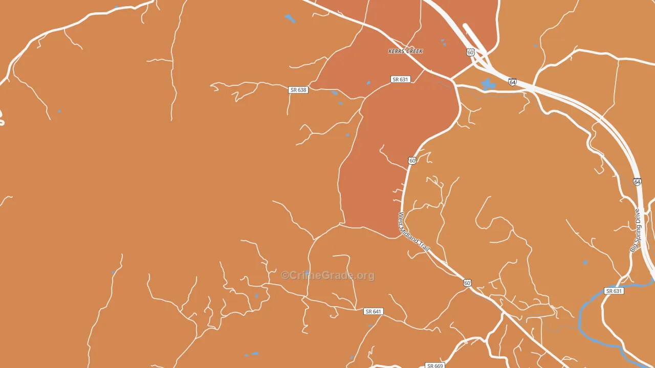 Kerrs Creek, VA Map of Burglary Rates