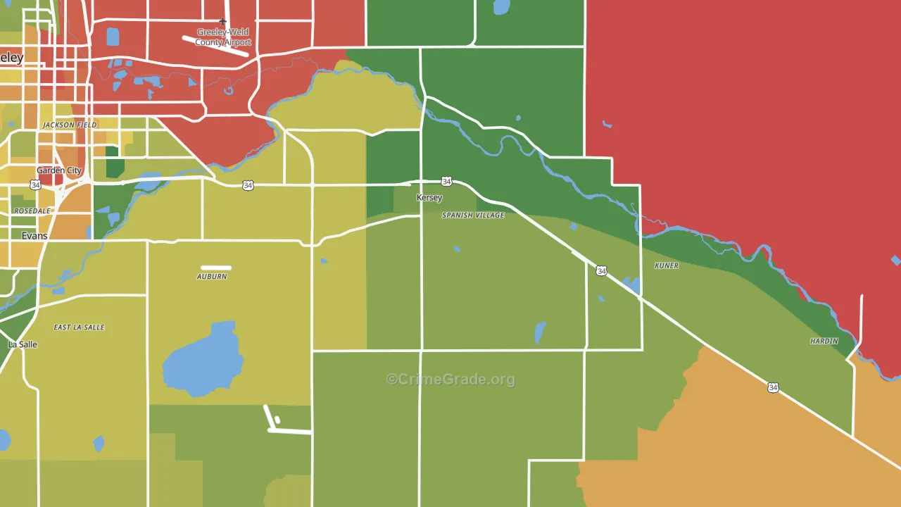 Kersey, CO Map of Burglary Rates