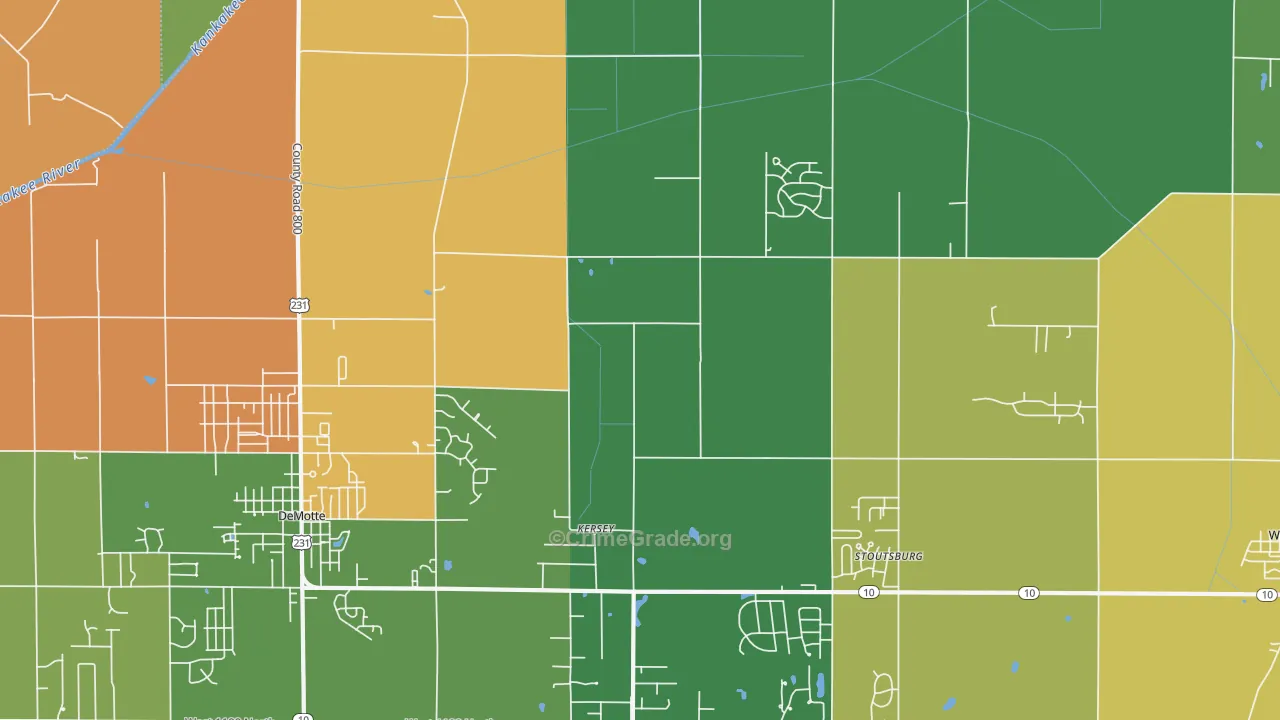 Kersey, IN Map of Burglary Rates