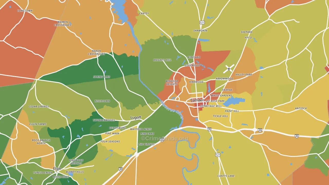 Kershaw County, SC Map of Burglary Rates