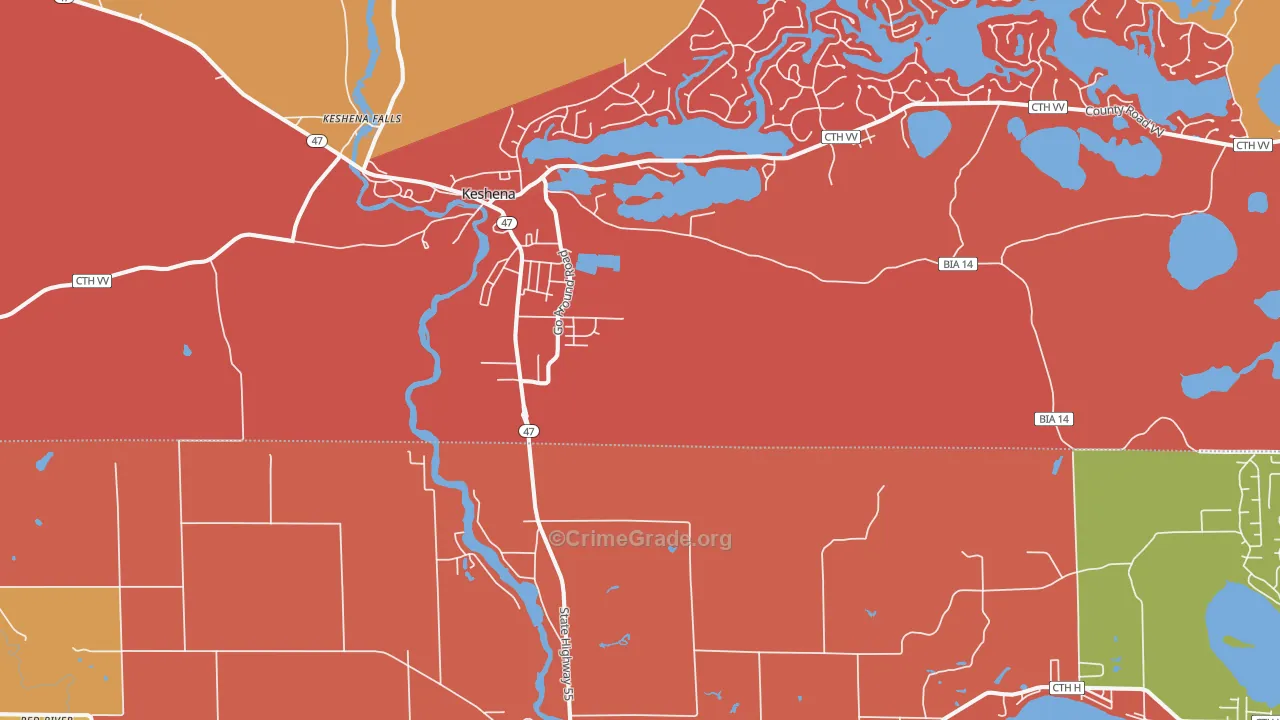 Keshena, WI Map of Burglary Rates
