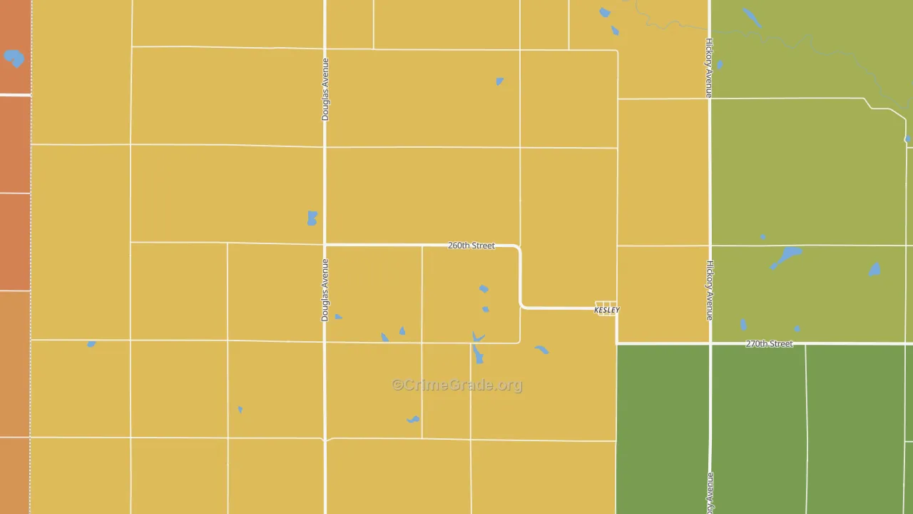 Kesley, IA Map of Burglary Rates