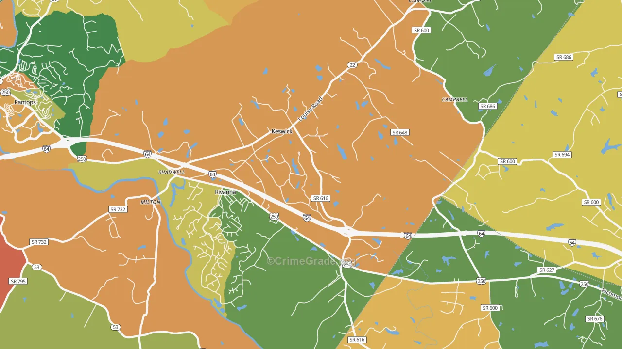 Keswick, VA Map of Burglary Rates