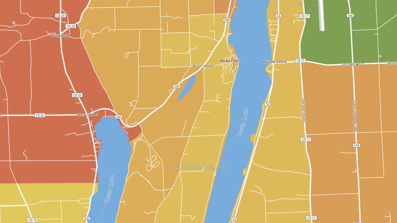Keuka Park, NY Map of Burglary Rates