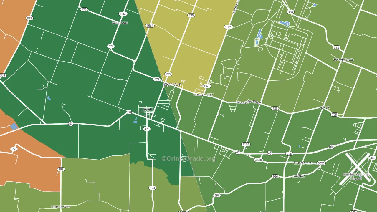Kevil, KY Map of Burglary Rates