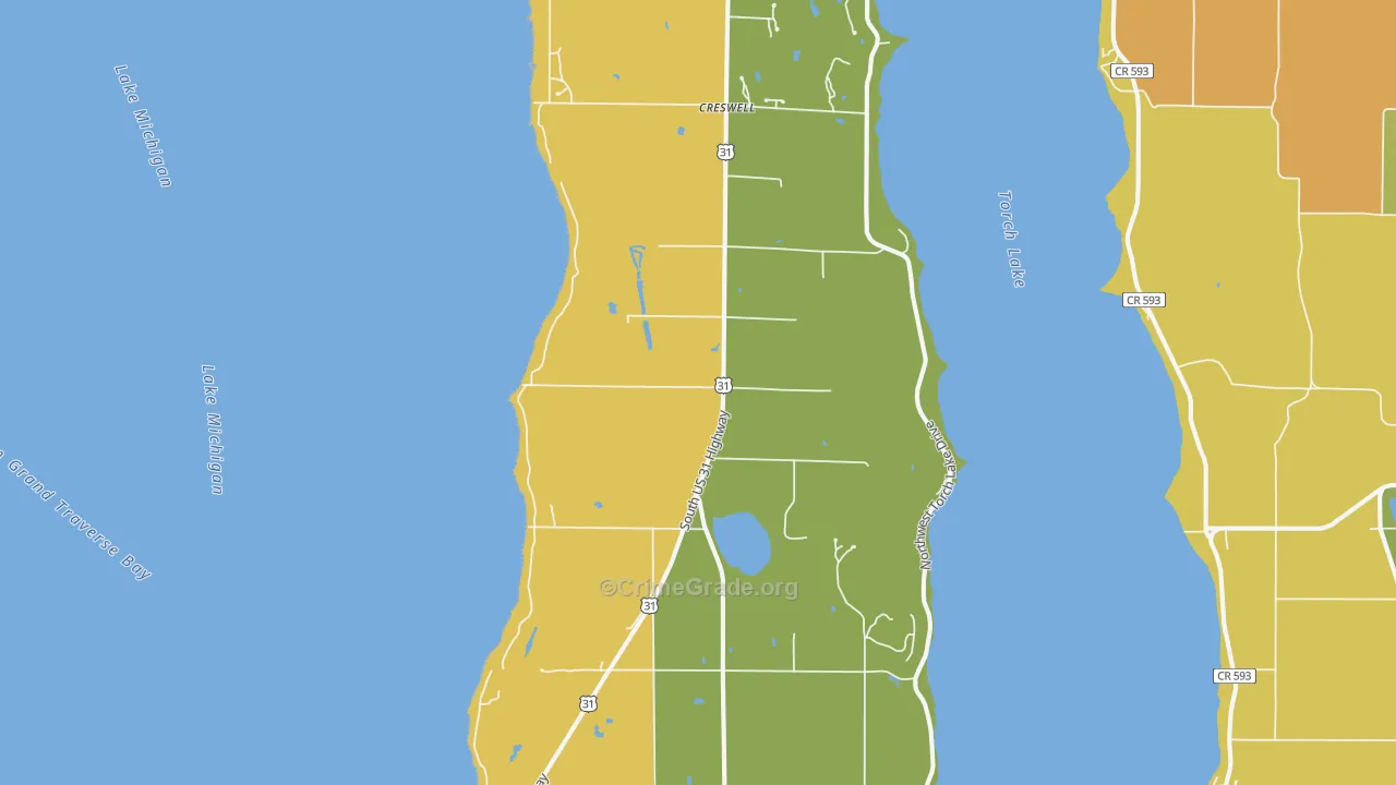 Kewadin, MI Map of Burglary Rates