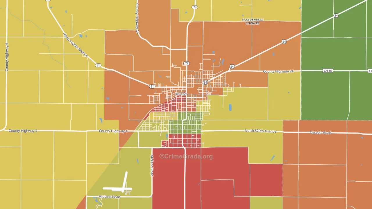 Kewanee, IL Map of Burglary Rates