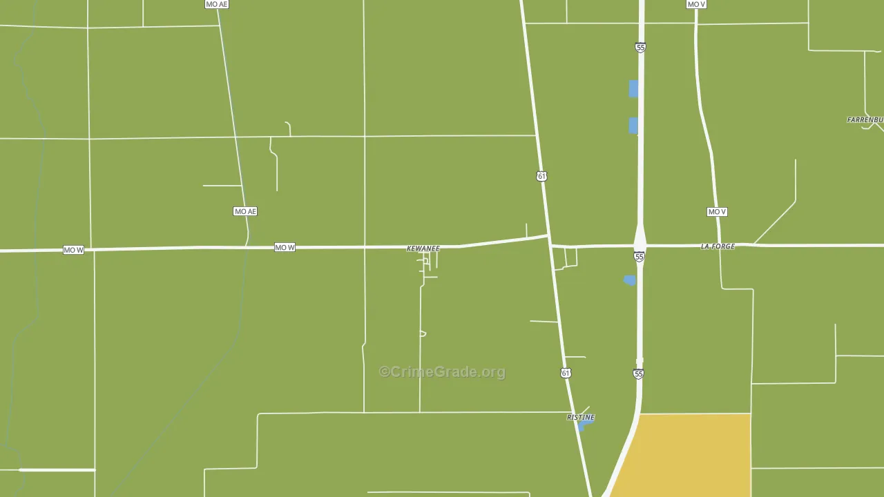 Kewanee, MO Map of Burglary Rates