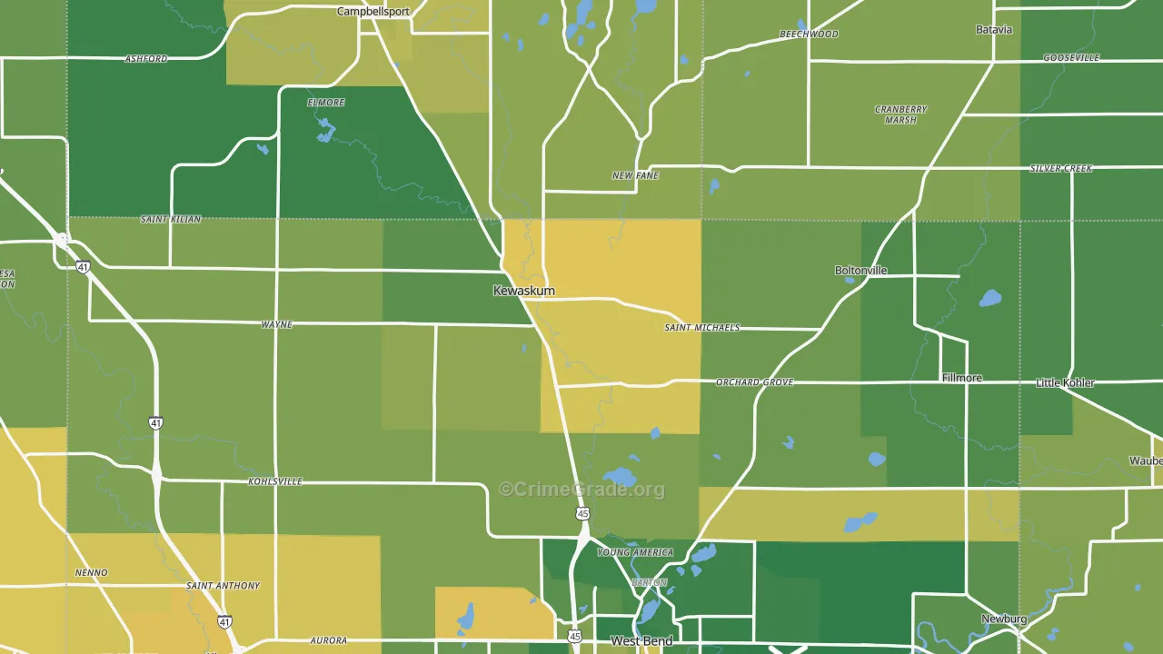 Kewaskum, WI Map of Burglary Rates