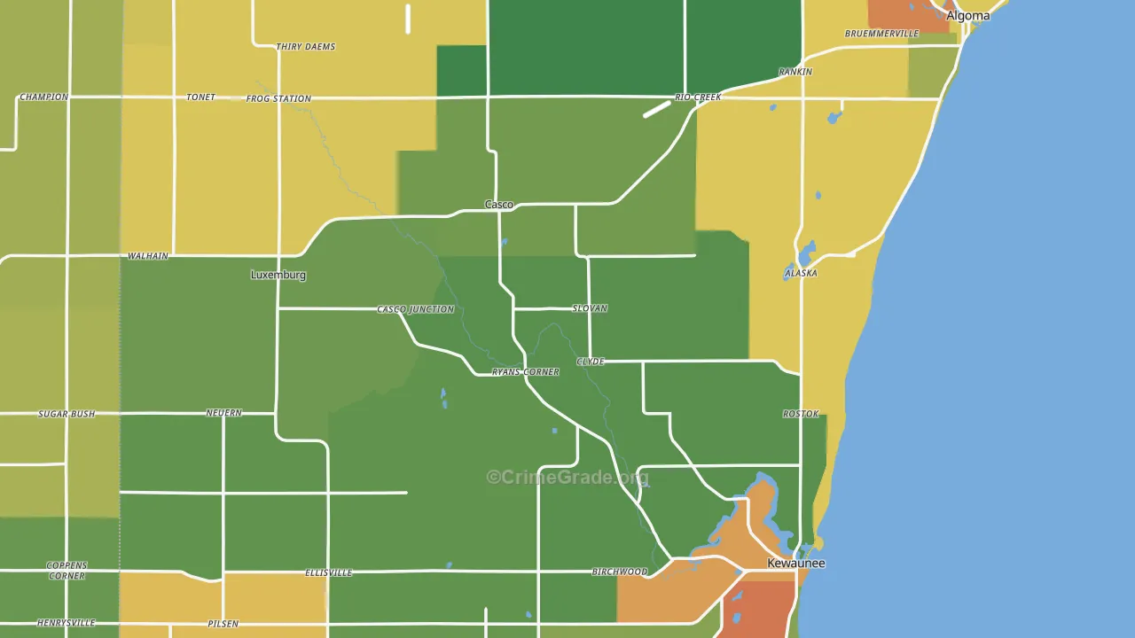 Kewaunee County, WI Map of Burglary Rates