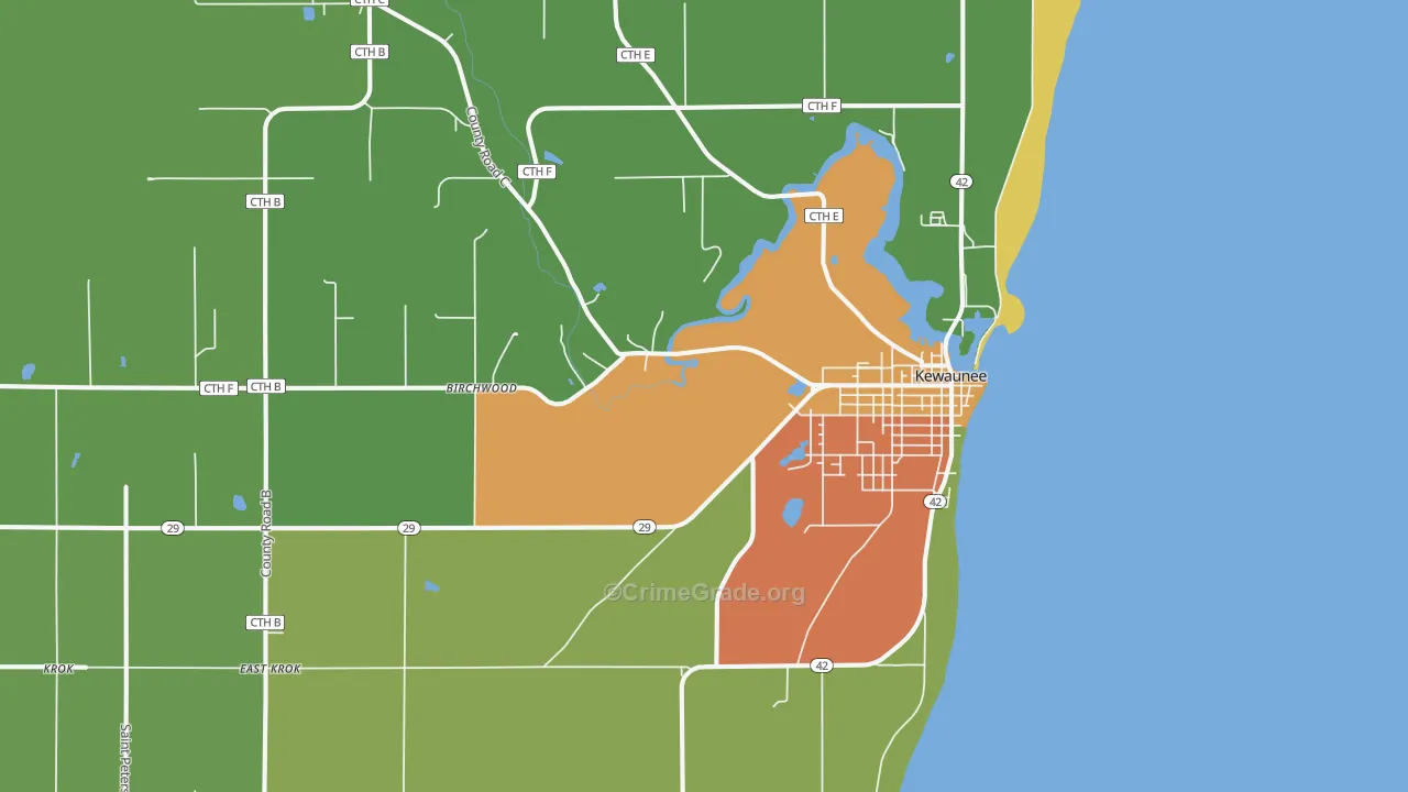 Kewaunee, WI Map of Burglary Rates