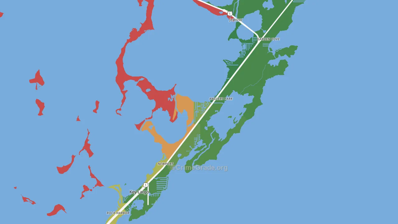 Key Largo, FL Map of Burglary Rates