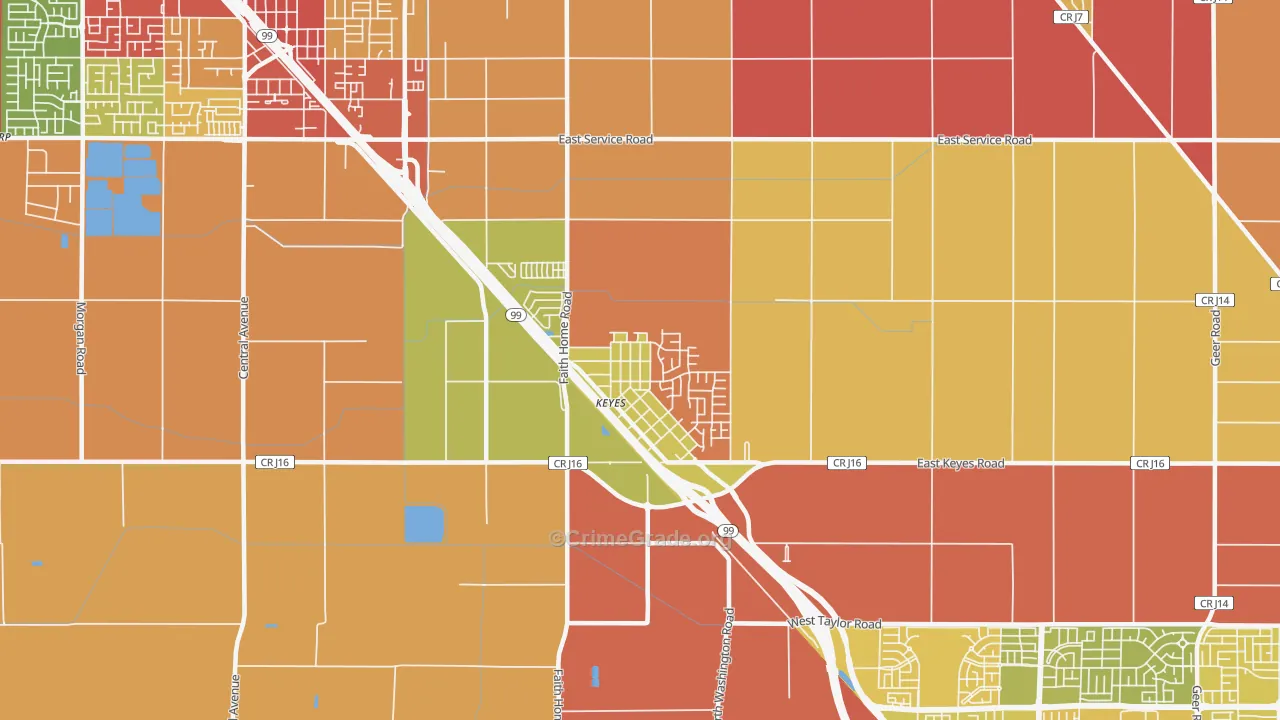 Keyes, CA Map of Burglary Rates