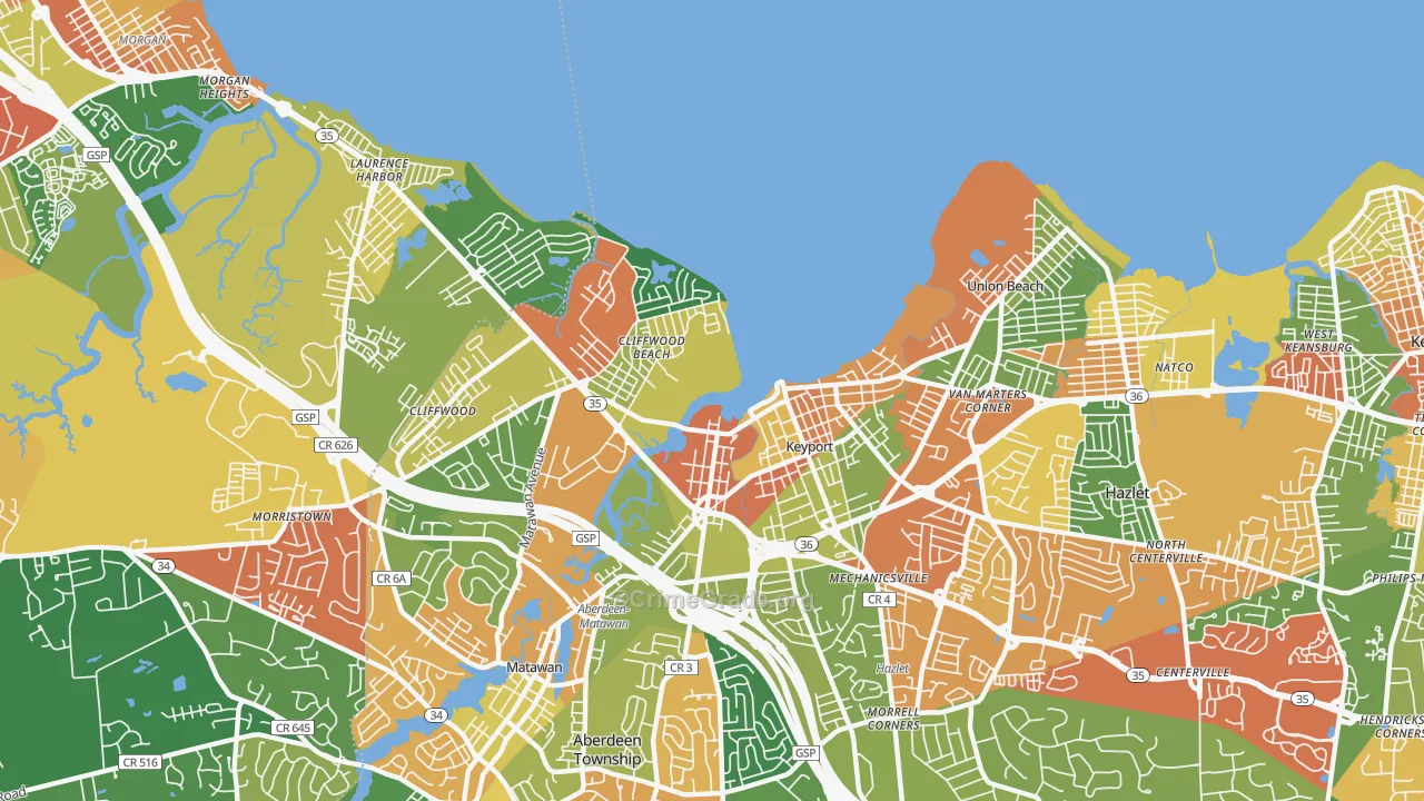 Keyport, NJ Map of Burglary Rates