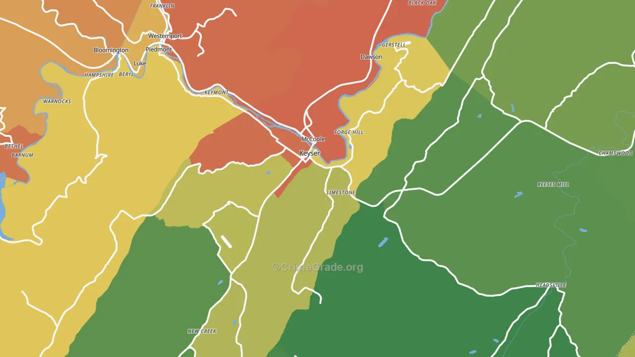 Keyser, WV Map of Burglary Rates