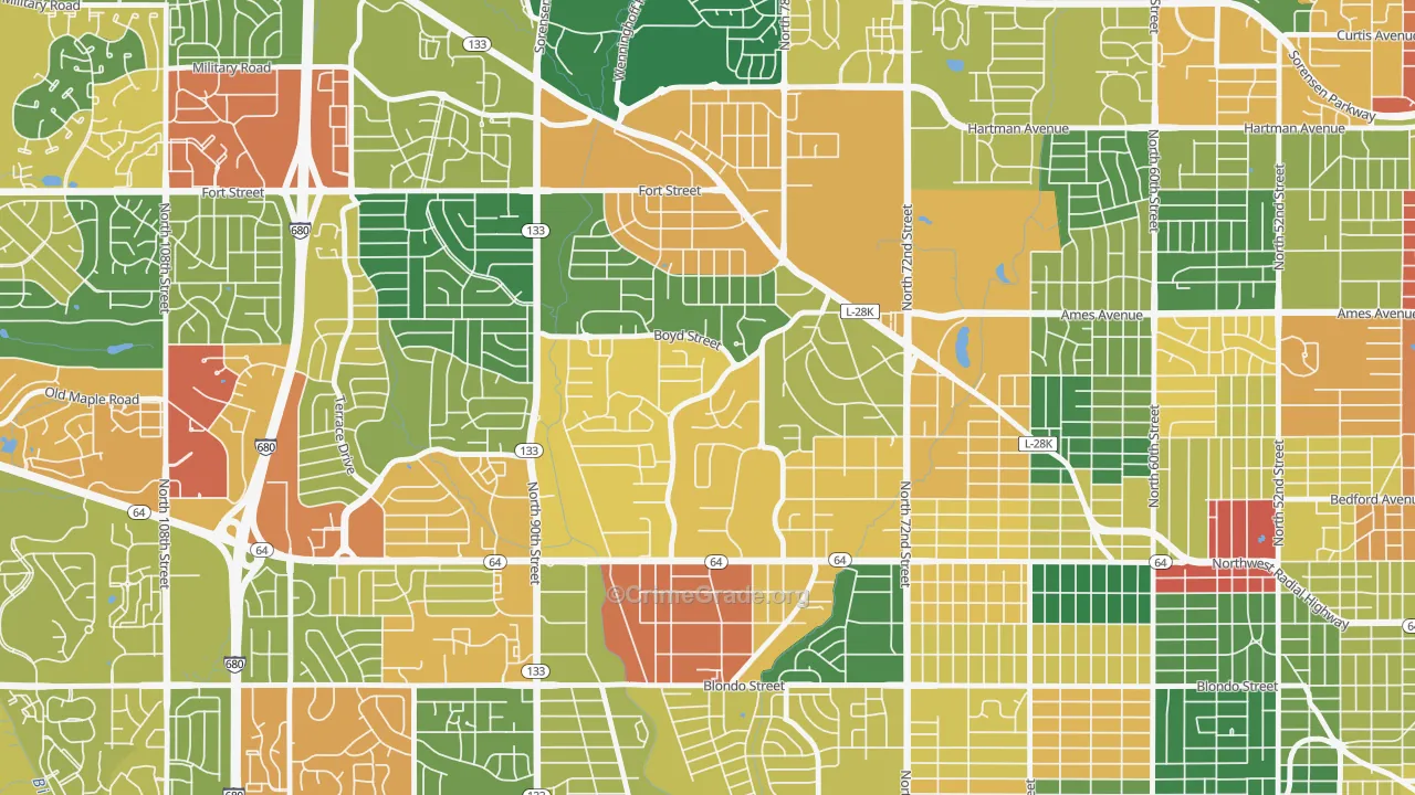 Keystone, Omaha, NE Map of Burglary Rates