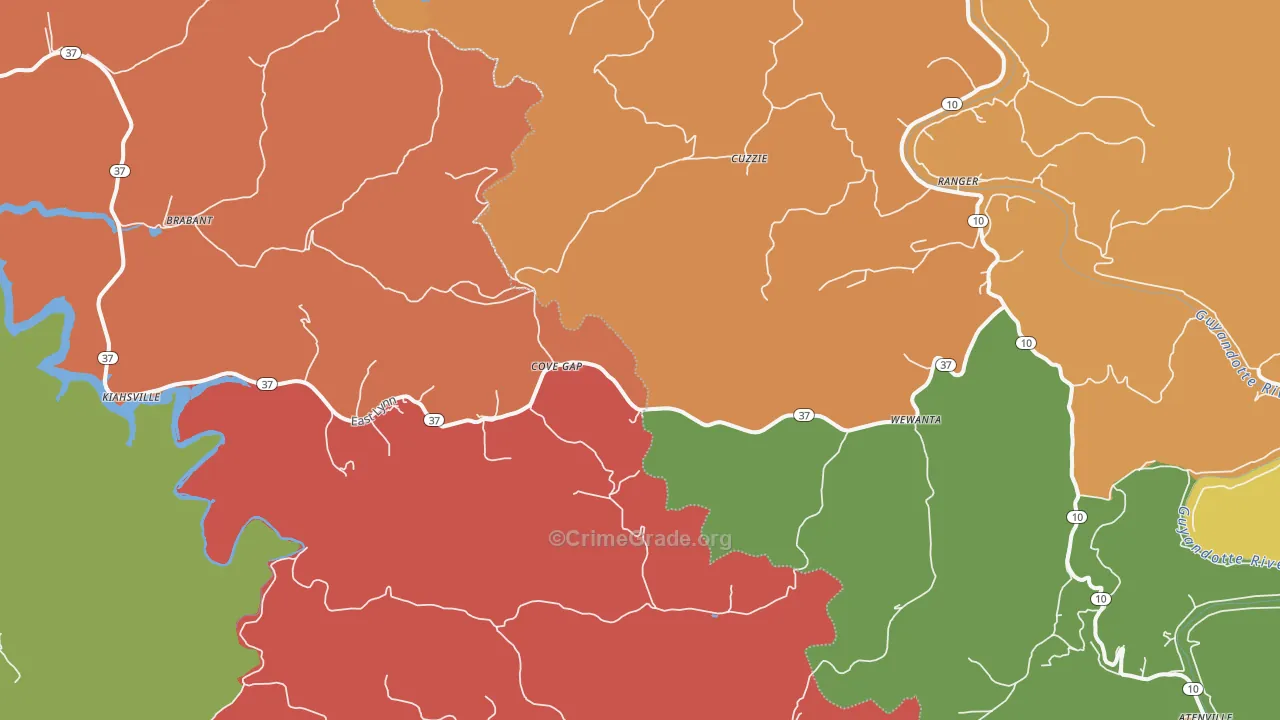 Kiahsville, WV Map of Burglary Rates