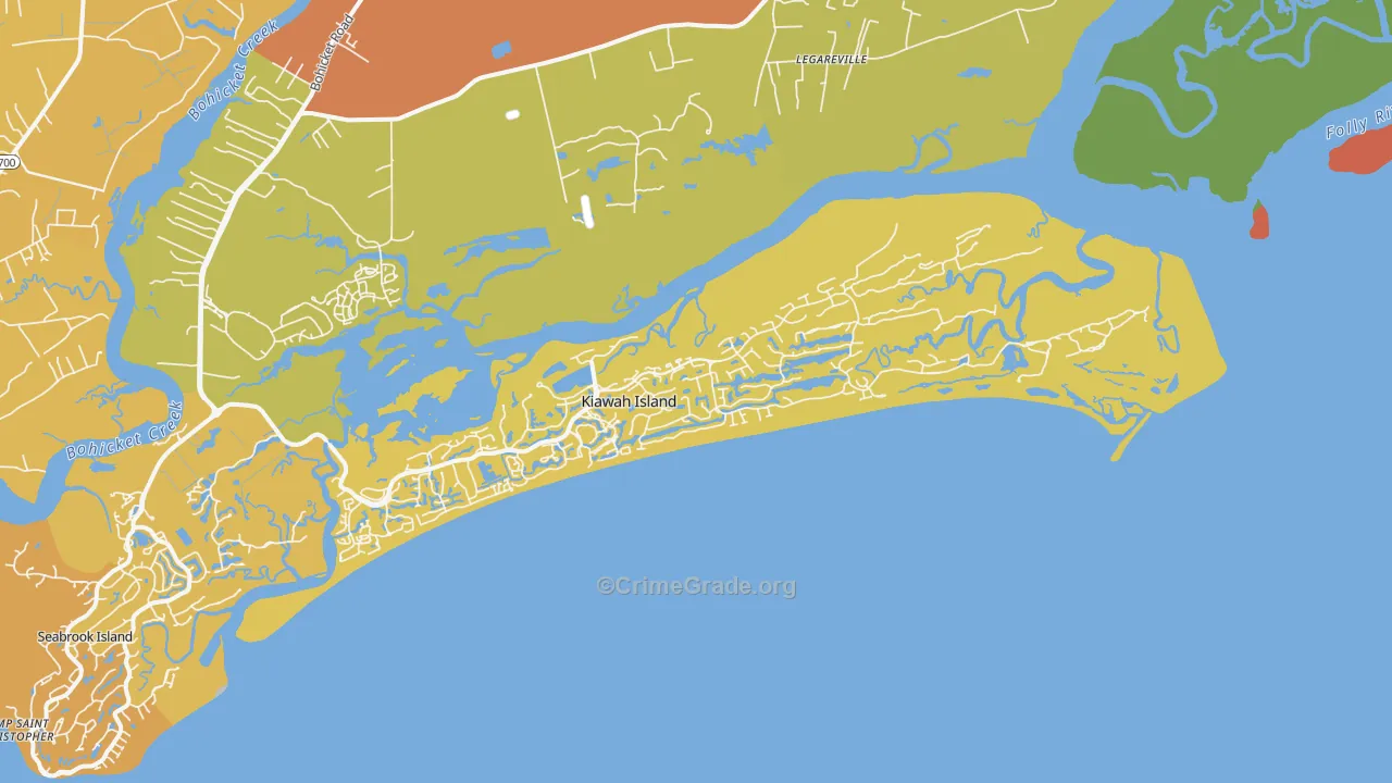 Kiawah Island, SC Map of Burglary Rates