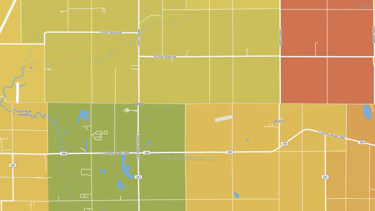 Kibbie, MI Map of Burglary Rates