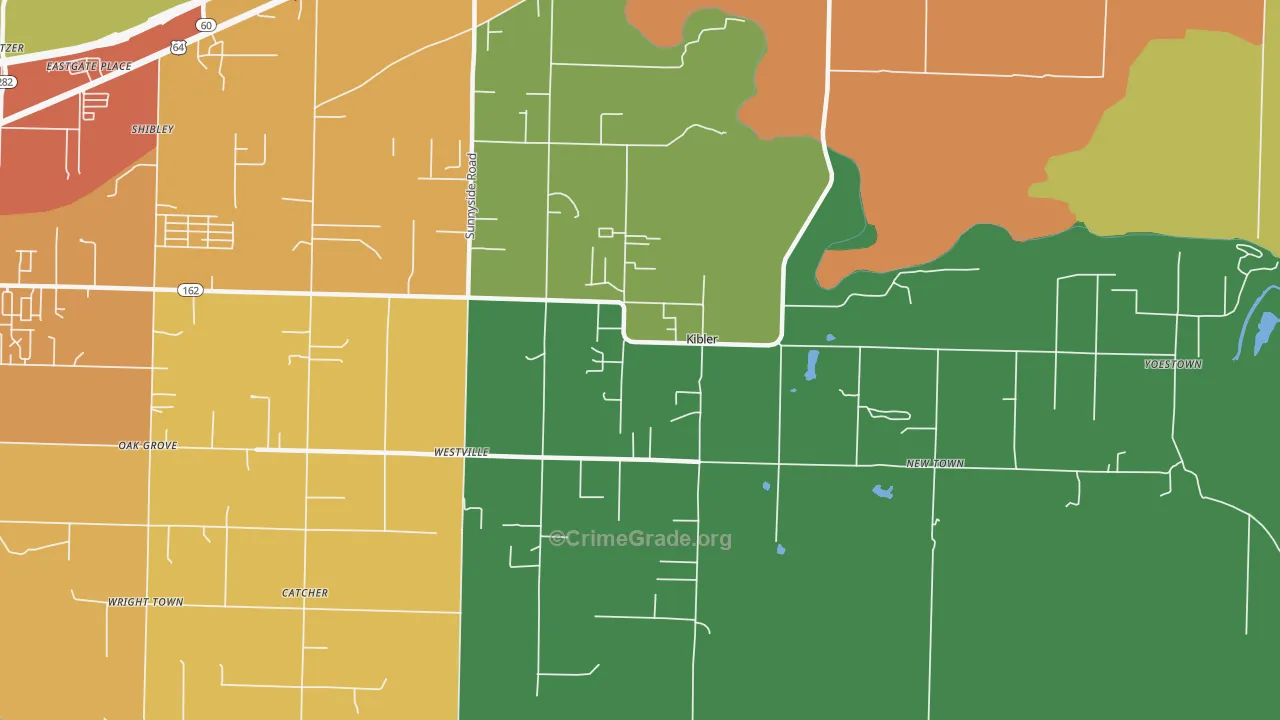 Kibler, AR Map of Burglary Rates