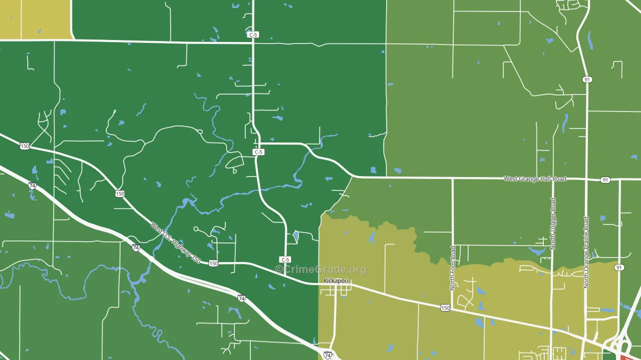 Kickapoo, IL Map of Burglary Rates