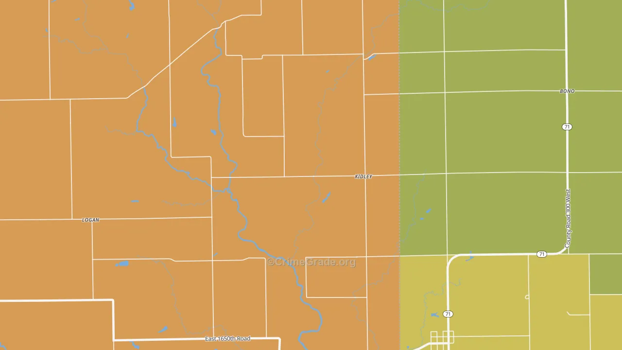 Kidley, IL Map of Burglary Rates