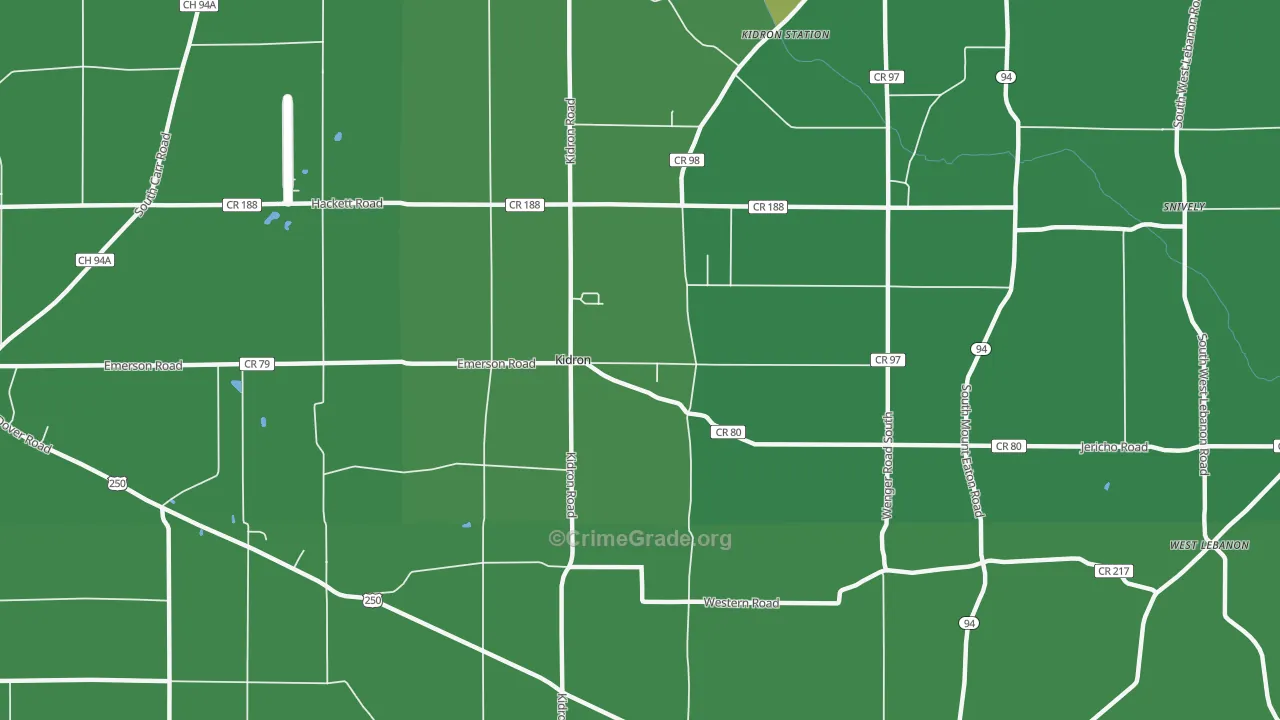 Kidron, OH Map of Burglary Rates