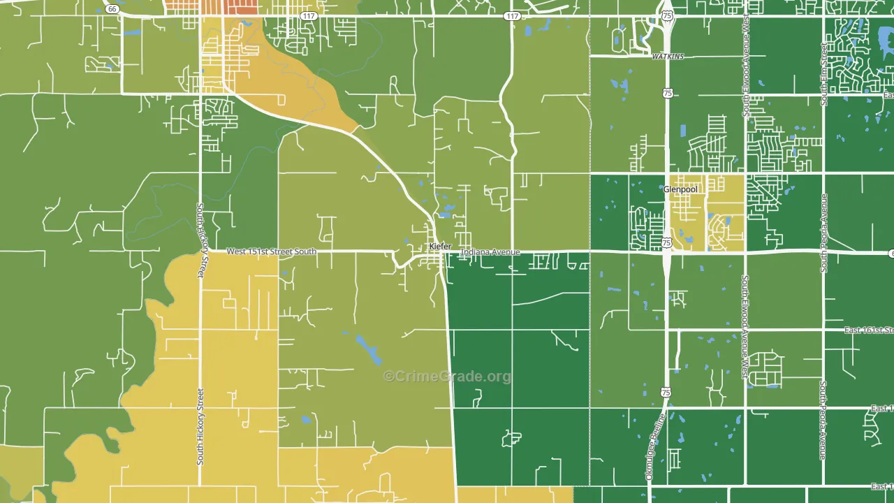 Kiefer, OK Map of Burglary Rates