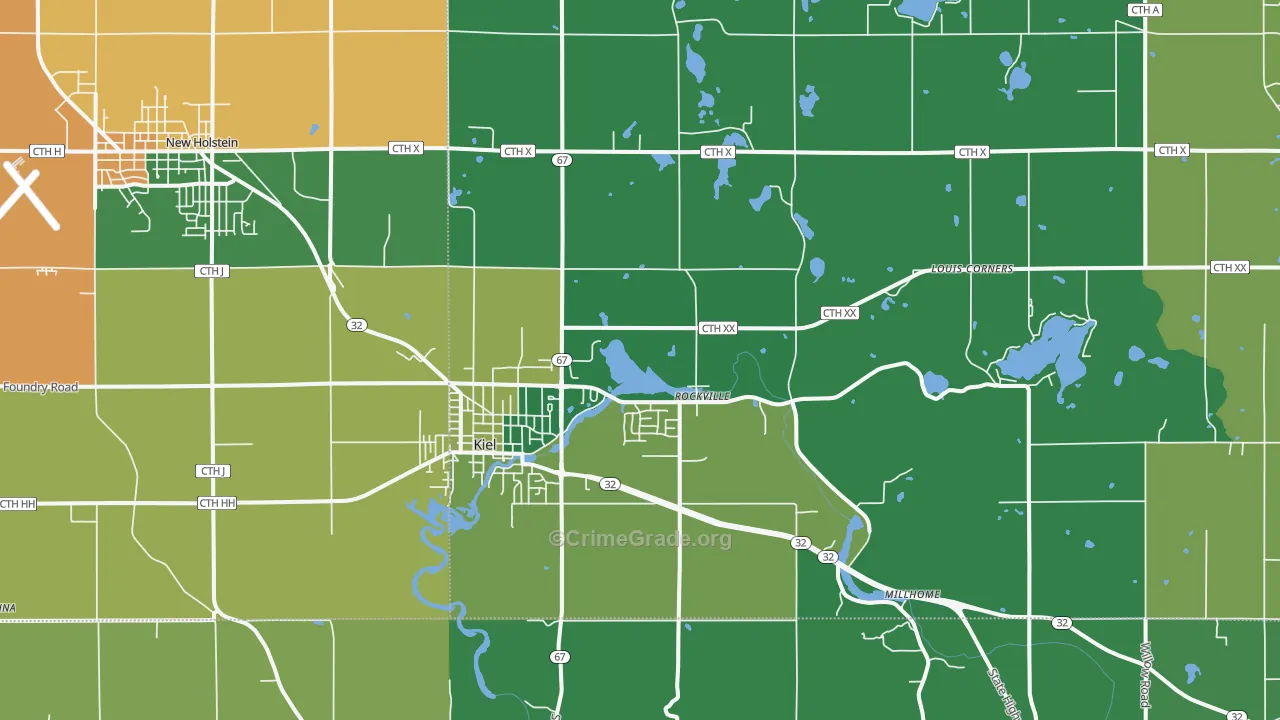 Kiel, WI Map of Burglary Rates