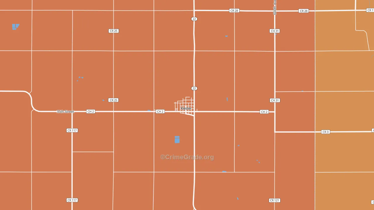 Kiester, MN Map of Burglary Rates