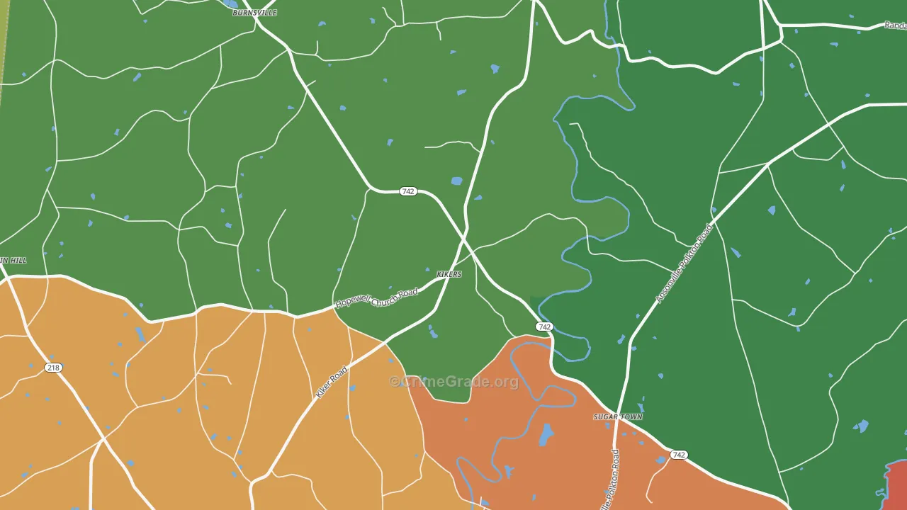 Kikers, NC Map of Burglary Rates