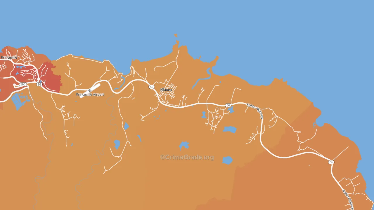 Kilauea, HI Map of Burglary Rates