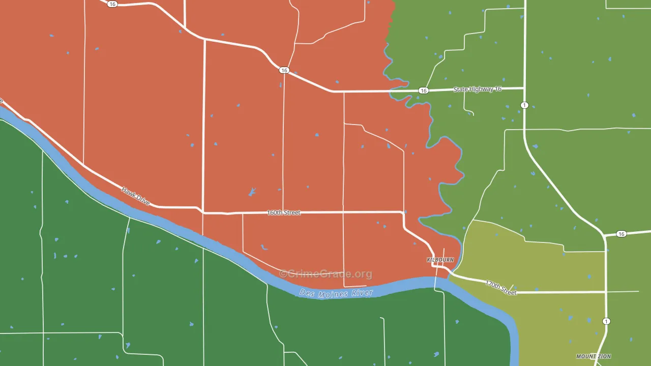 Kilbourn, IA Map of Burglary Rates