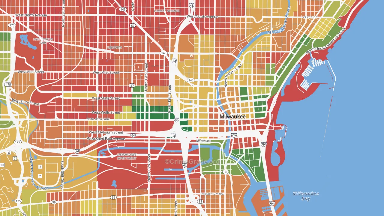 Kilbourn Town, Milwaukee, WI Map of Burglary Rates